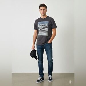 Vans Off The Wall Graphic Tee Charcoal Grey Cloud Print Size M